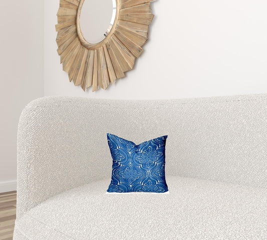12" X 12" Blue And White Blown Seam Ikat Throw Indoor Outdoor Pillow - Homeroots