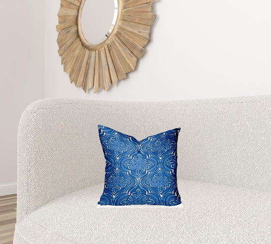 16" X 16" Blue And White Blown Seam Ikat Throw Indoor Outdoor Pillow - Homeroots