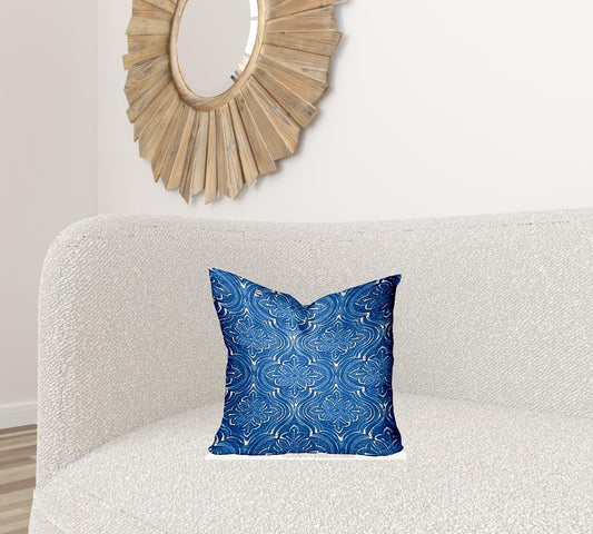 17" X 17" Blue And White Blown Seam Ikat Throw Indoor Outdoor Pillow - Homeroots