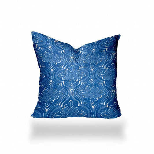 18" X 18" Blue And White Enveloped Ikat Throw Indoor Outdoor Pillow - Homeroots