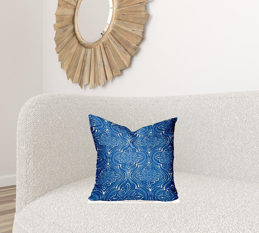 18" X 18" Blue And White Enveloped Ikat Throw Indoor Outdoor Pillow - Homeroots