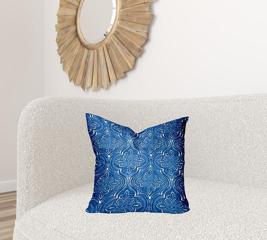 20" X 20" Blue And White Blown Seam Ikat Throw Indoor Outdoor Pillow - Homeroots