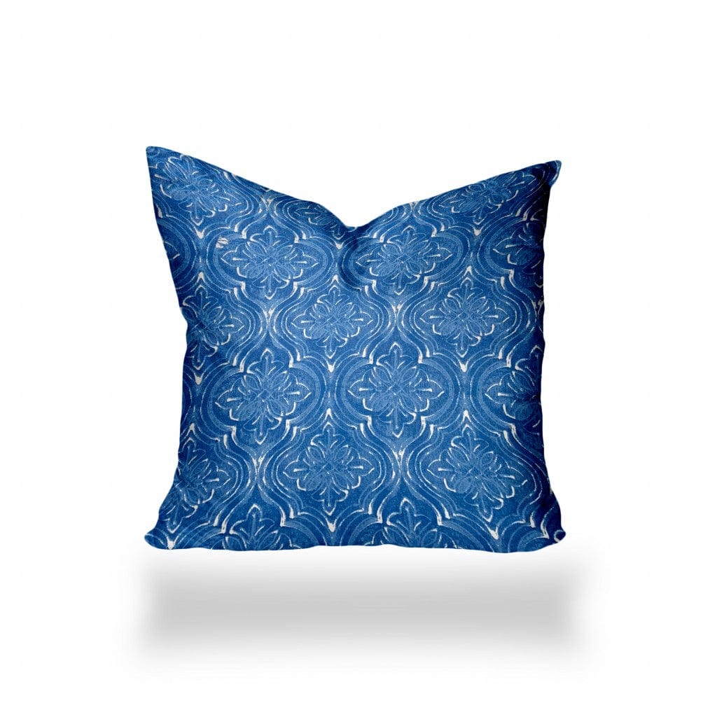 24" X 24" Blue And White Blown Seam Ikat Throw Indoor Outdoor Pillow - Homeroots