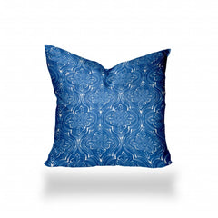 24" X 24" Blue And White Blown Seam Ikat Throw Indoor Outdoor Pillow - Homeroots