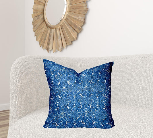 24" X 24" Blue And White Blown Seam Ikat Throw Indoor Outdoor Pillow - Homeroots
