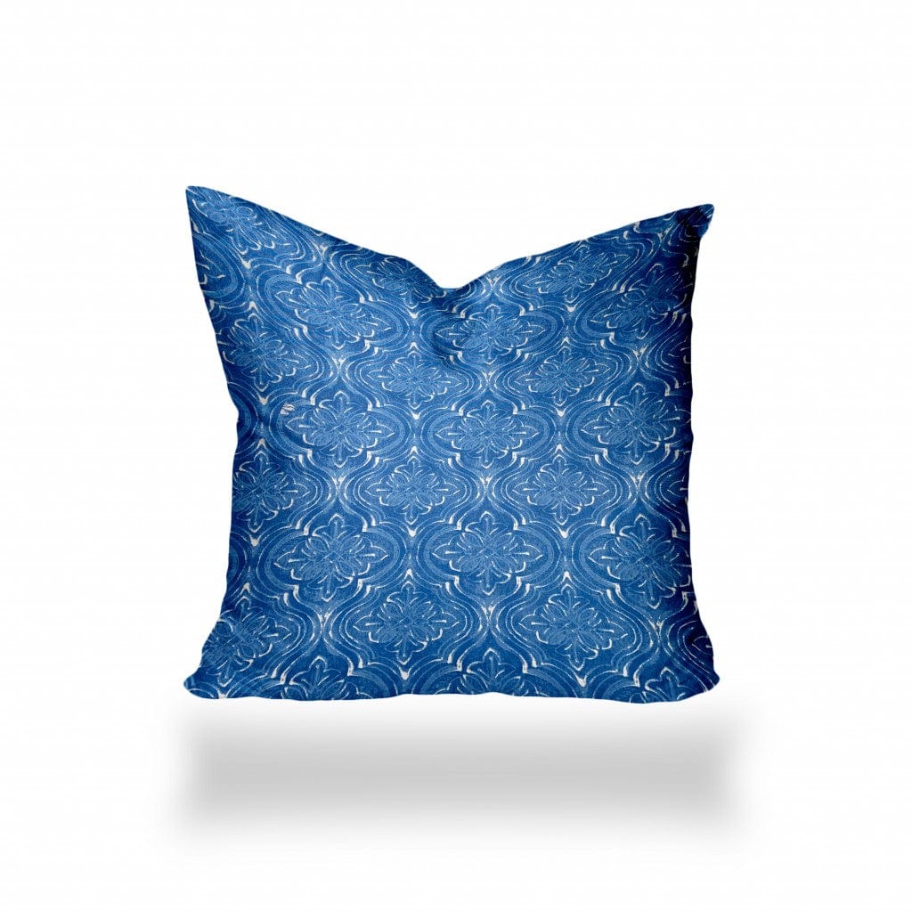 26" X 26" Blue And White Blown Seam Ikat Throw Indoor Outdoor Pillow - Homeroots