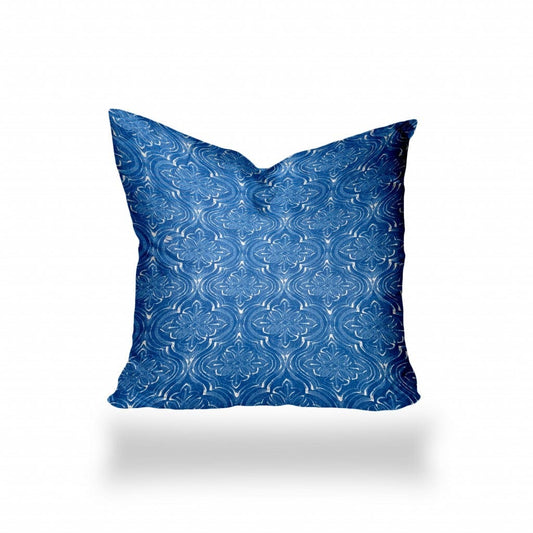 26" X 26" Blue And White Blown Seam Ikat Throw Indoor Outdoor Pillow - Homeroots