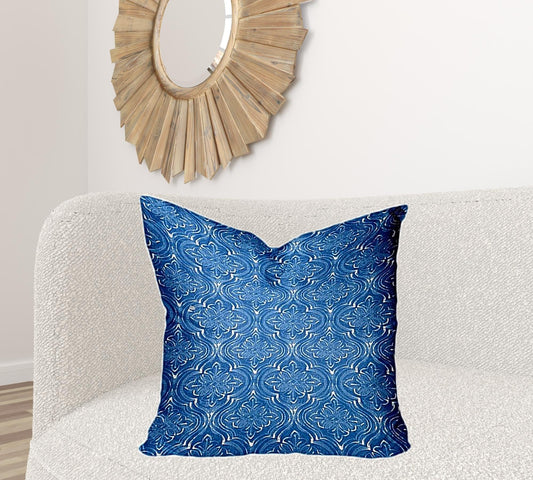 26" X 26" Blue And White Blown Seam Ikat Throw Indoor Outdoor Pillow - Homeroots