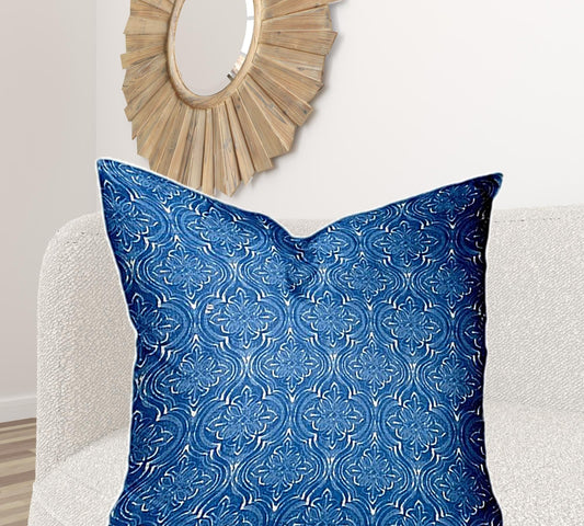36" X 36" Blue And White Blown Seam Ikat Throw Indoor Outdoor Pillow - Homeroots