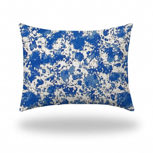 12" X 16" Blue And White Blown Seam Coastal Lumbar Indoor Outdoor Pillow - Homeroots