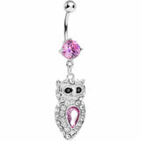 Sparkling Pink Gem Owl Belly Ring