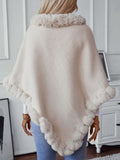 Fuzzy Trim Texture Three-Quarter Sleeve Poncho - Trendsi