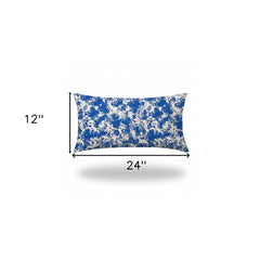 14" X 24" Blue And White Blown Seam Coastal Lumbar Indoor Outdoor Pillow - Homeroots