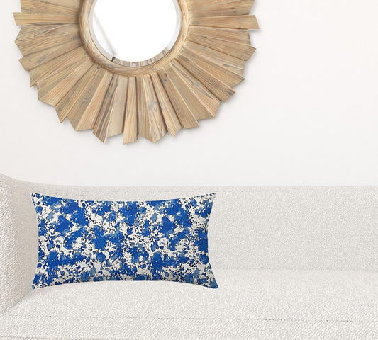 14" X 24" Blue And White Blown Seam Coastal Lumbar Indoor Outdoor Pillow - Homeroots