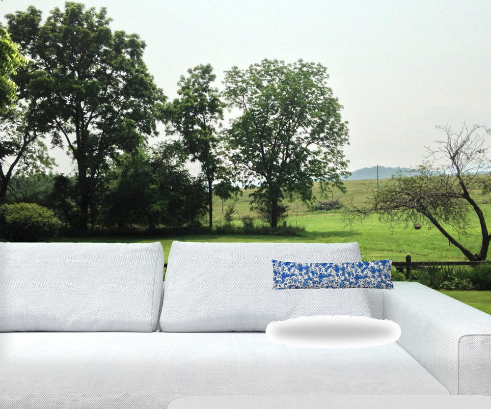 12" X 48" Blue And White Enveloped Indoor Outdoor Lumbar Pillow - Homeroots
