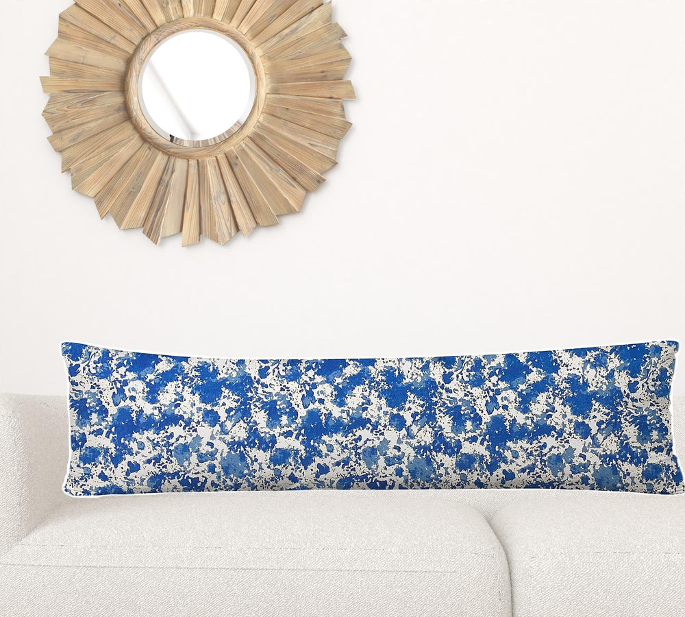 12" X 48" Blue And White Enveloped Indoor Outdoor Lumbar Pillow - Homeroots