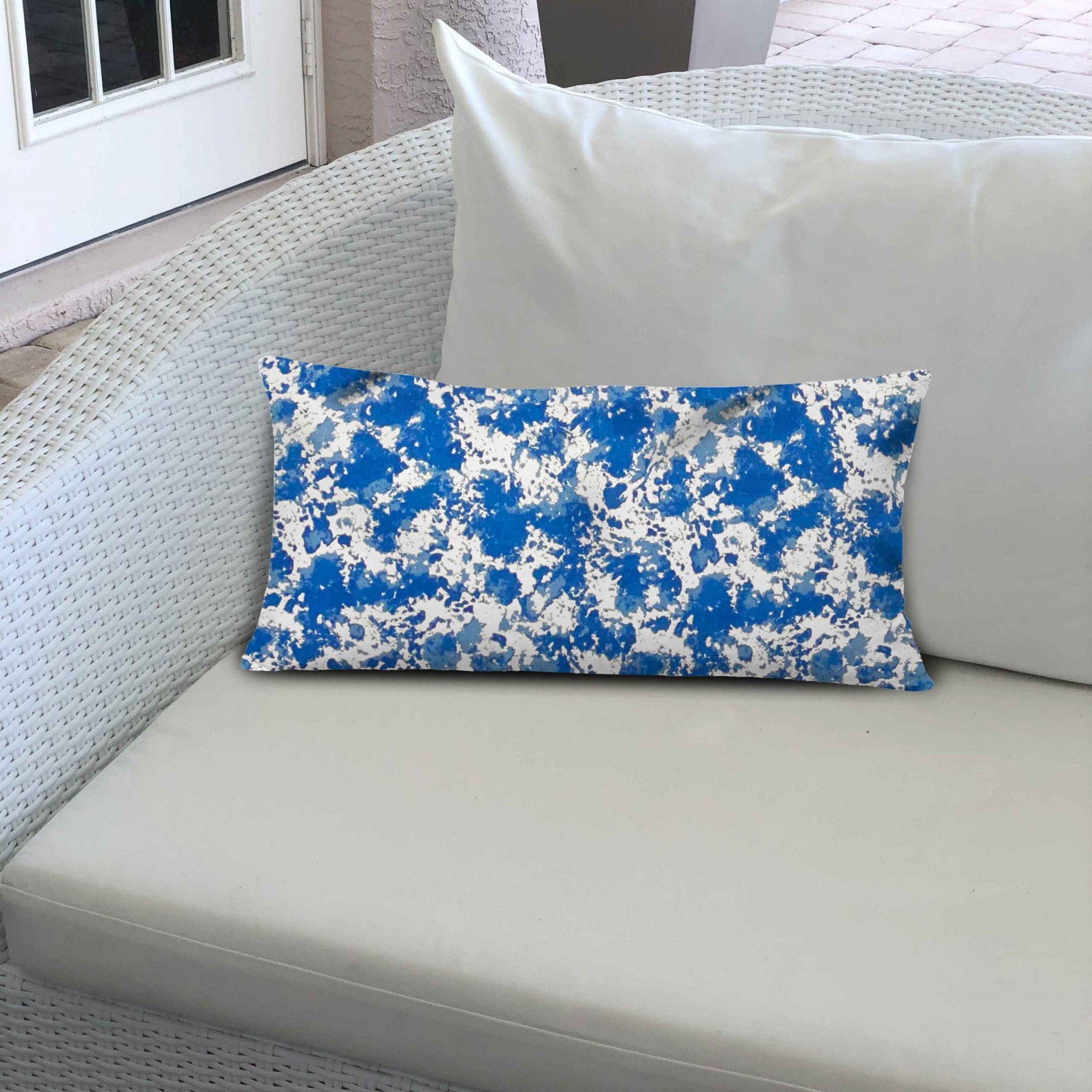 14" X 20" Blue And White Blown Seam Coastal Lumbar Indoor Outdoor Pillow - Homeroots