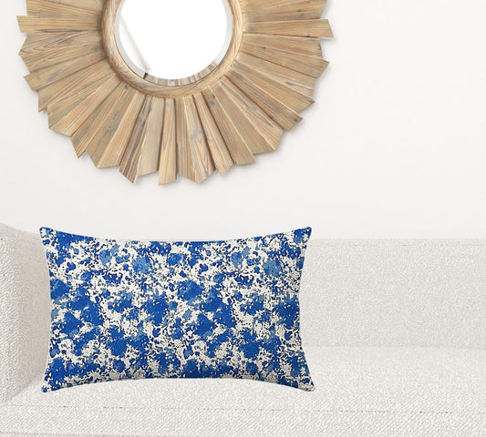 16" X 26" Blue And White Blown Seam Coastal Lumbar Indoor Outdoor Pillow - Homeroots