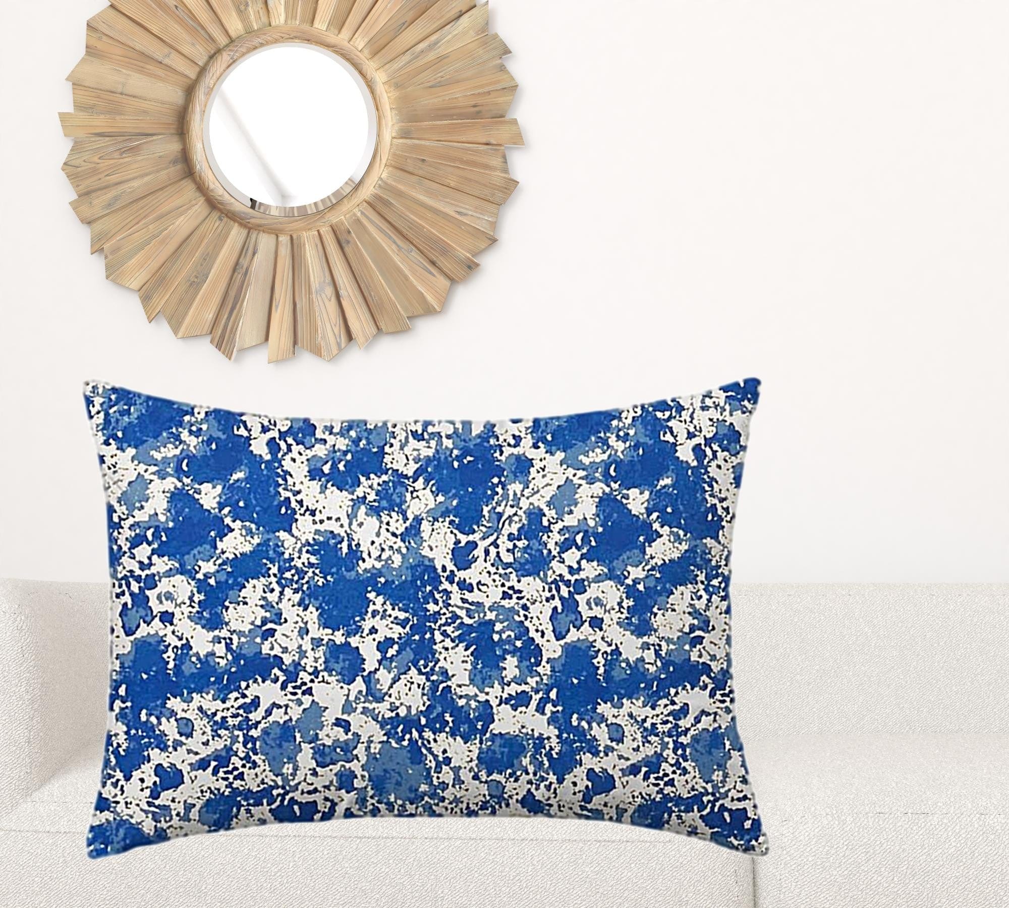 24" X 36" Blue And White Blown Seam Coastal Lumbar Indoor Outdoor Pillow - Homeroots