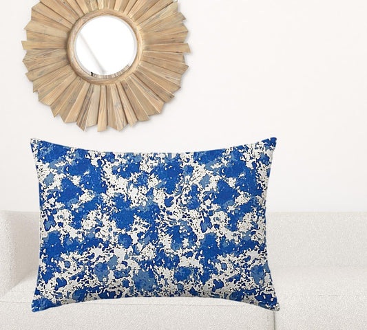 24" X 36" Blue And White Blown Seam Coastal Lumbar Indoor Outdoor Pillow - Homeroots