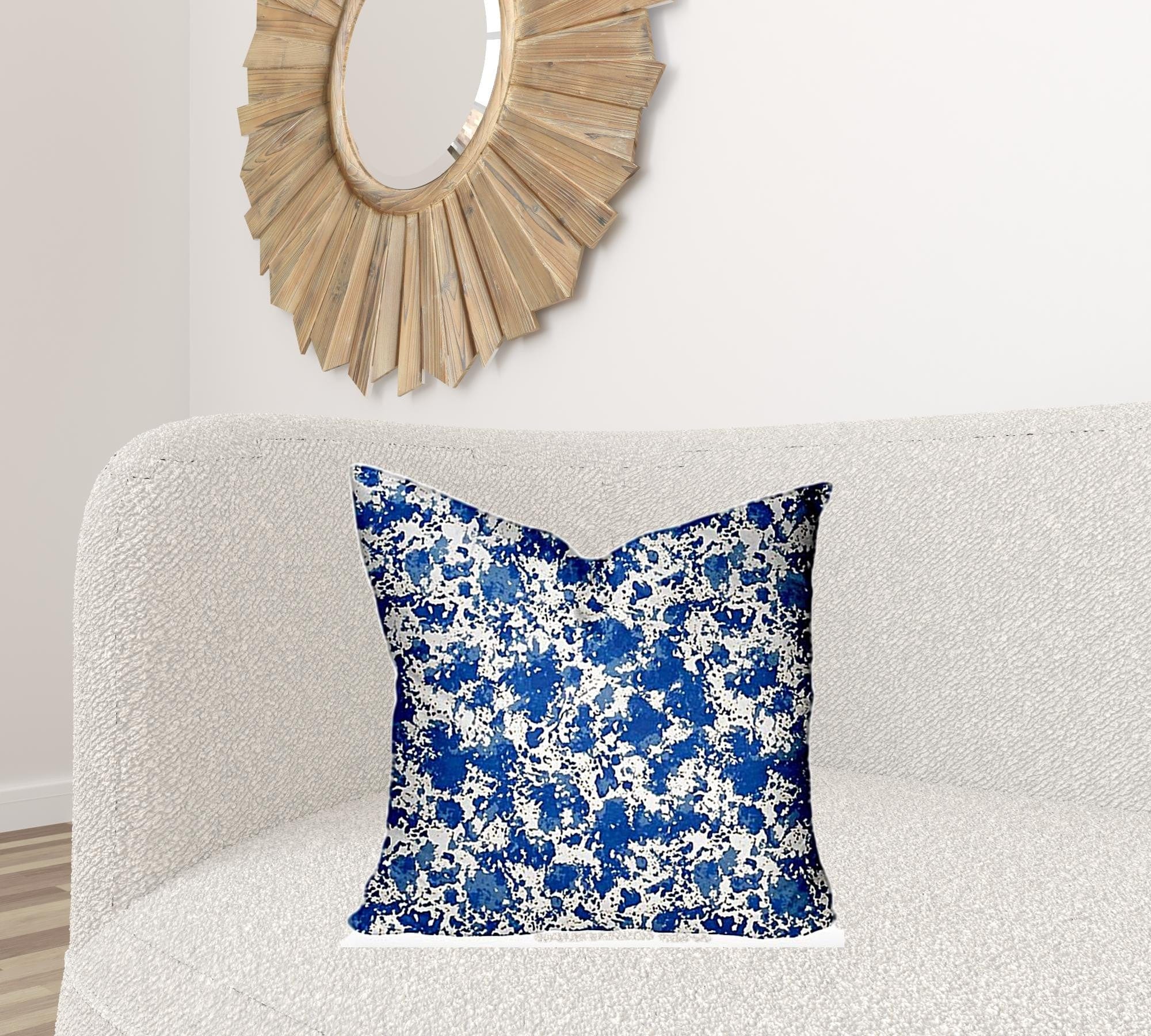 22" X 22" Blue And White Blown Seam Coastal Throw Indoor Outdoor Pillow - Homeroots