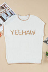 YEEHAW Stitch Edge Crew Neck Knit Top - Trendsi - Flyclothing LLC