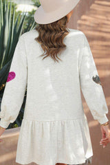 Sequin Heart Round Neck Long Sleeve Mini Dress - Trendsi - Flyclothing LLC
