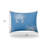 12" X 16" Blue And White Crab Enveloped Coastal Lumbar Indoor Outdoor Pillow - Homeroots