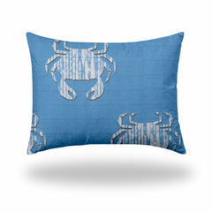 12" X 16" Blue And White Crab Blown Seam Coastal Lumbar Indoor Outdoor Pillow - Homeroots