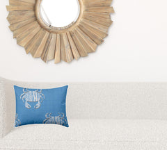 12" X 16" Blue And White Crab Blown Seam Coastal Lumbar Indoor Outdoor Pillow - Homeroots