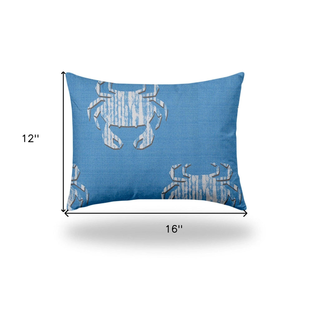 12" X 16" Blue And White Crab Zippered Coastal Lumbar Indoor Outdoor Pillow - Homeroots - Flyclothing LLC