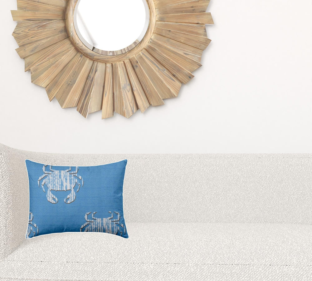 12" X 16" Blue And White Crab Zippered Coastal Lumbar Indoor Outdoor Pillow - Homeroots - Flyclothing LLC