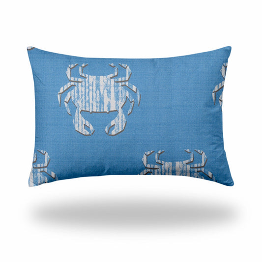12" X 18" Blue And White Crab Enveloped Coastal Lumbar Indoor Outdoor Pillow - Homeroots