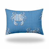 12" X 18" Blue And White Crab Enveloped Coastal Lumbar Indoor Outdoor Pillow - Homeroots