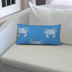 12" X 18" Blue And White Crab Enveloped Coastal Lumbar Indoor Outdoor Pillow - Homeroots