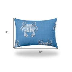 12" X 18" Blue And White Crab Enveloped Coastal Lumbar Indoor Outdoor Pillow - Homeroots