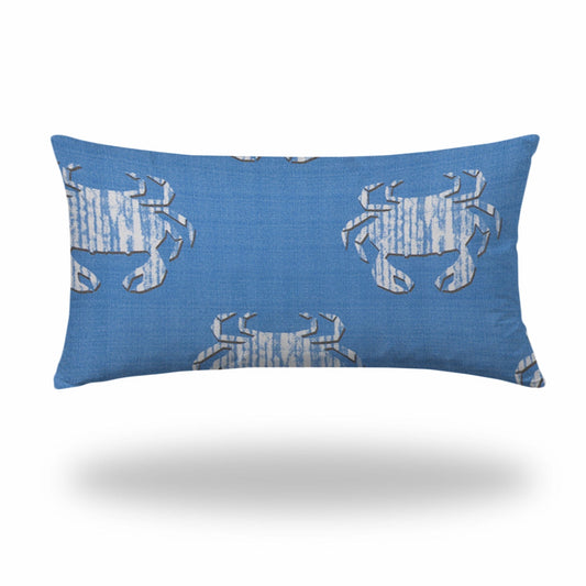 14" X 24" Blue And White Crab Enveloped Coastal Lumbar Indoor Outdoor Pillow - Homeroots