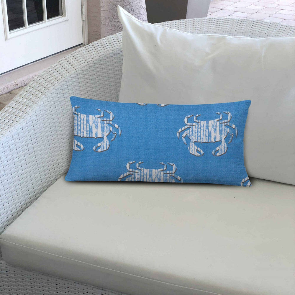 14" X 24" Blue And White Crab Enveloped Coastal Lumbar Indoor Outdoor Pillow - Homeroots - Flyclothing LLC