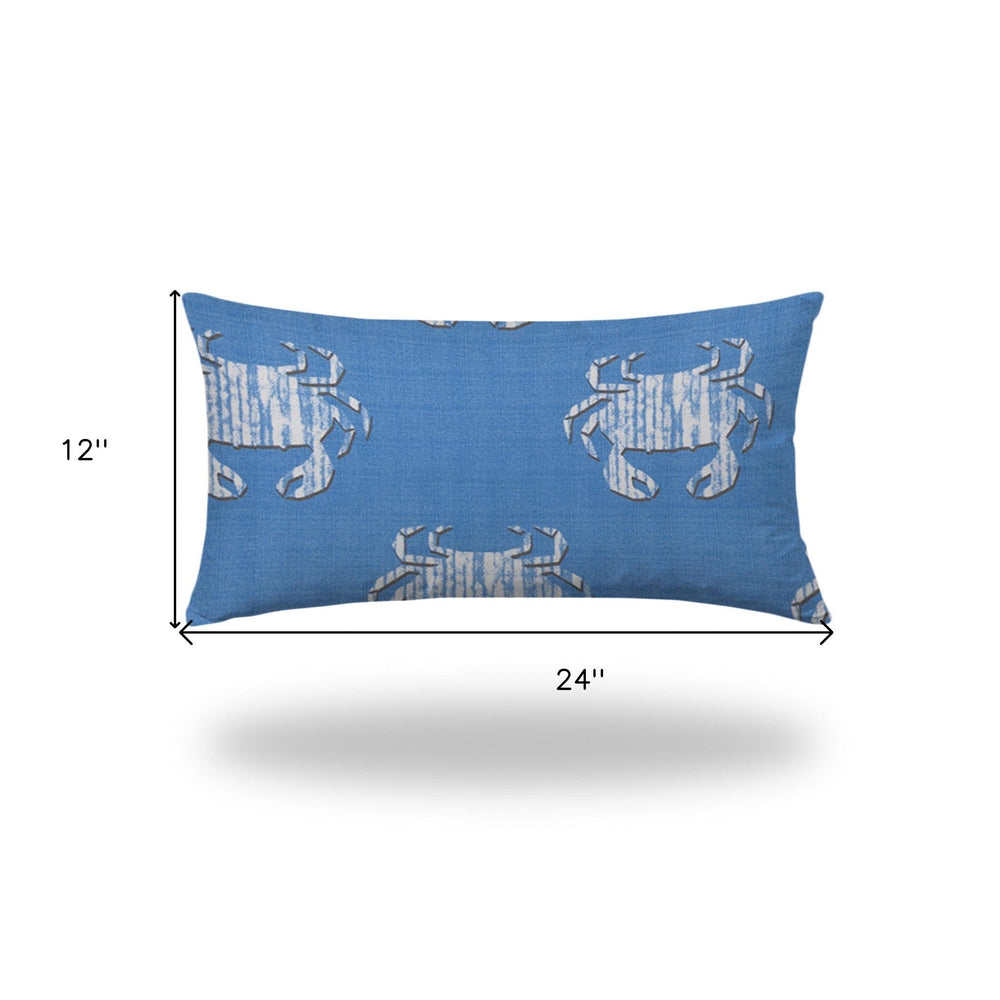 14" X 24" Blue And White Crab Enveloped Coastal Lumbar Indoor Outdoor Pillow - Homeroots - Flyclothing LLC