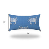 14" X 24" Blue And White Crab Enveloped Coastal Lumbar Indoor Outdoor Pillow - Homeroots