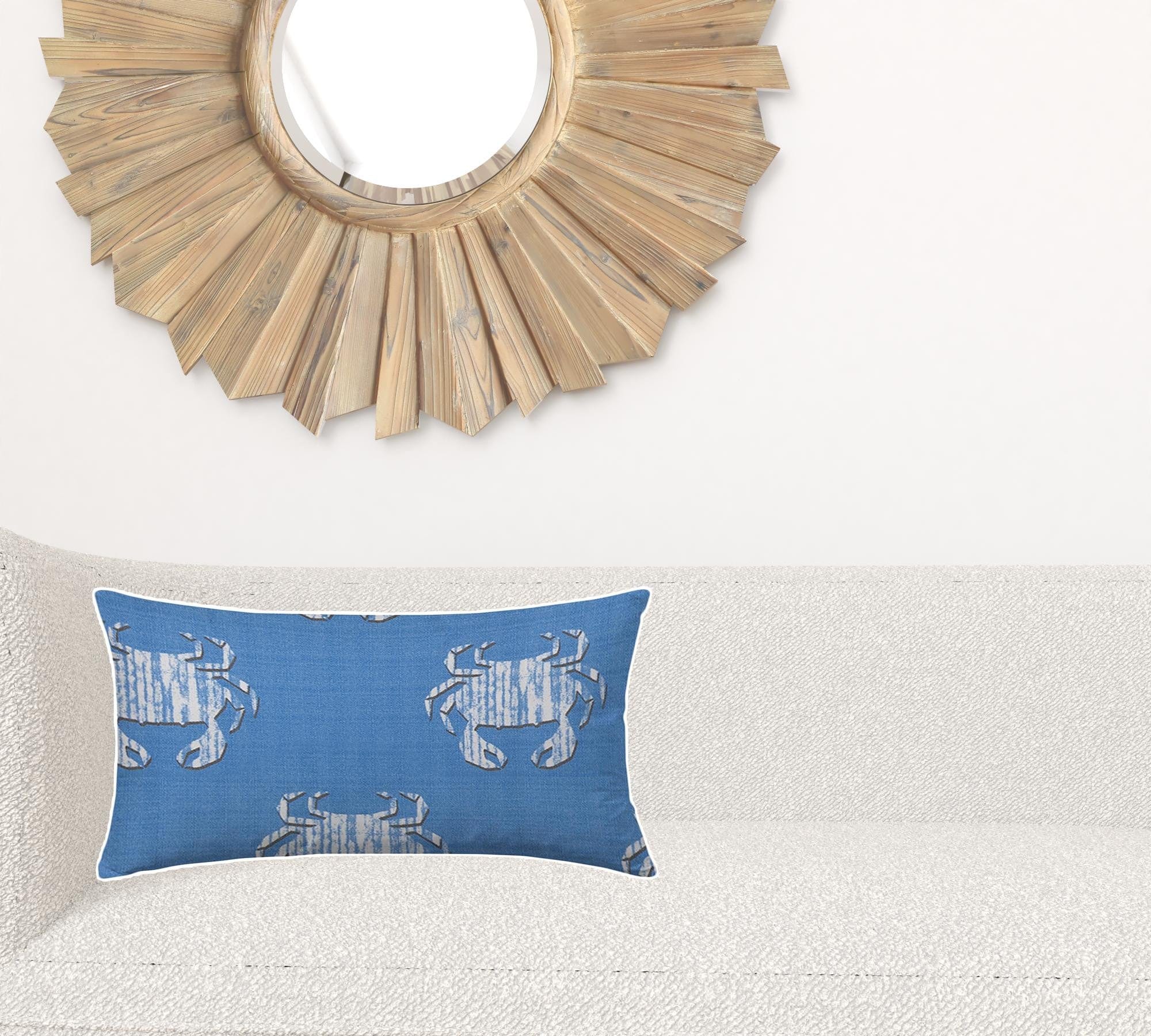 14" X 24" Blue And White Crab Blown Seam Coastal Lumbar Indoor Outdoor Pillow - Homeroots