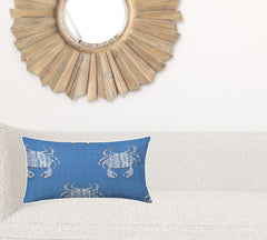 14" X 24" Blue And White Crab Blown Seam Coastal Lumbar Indoor Outdoor Pillow - Homeroots
