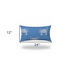 14" X 24" Blue And White Crab Blown Seam Coastal Lumbar Indoor Outdoor Pillow - Homeroots