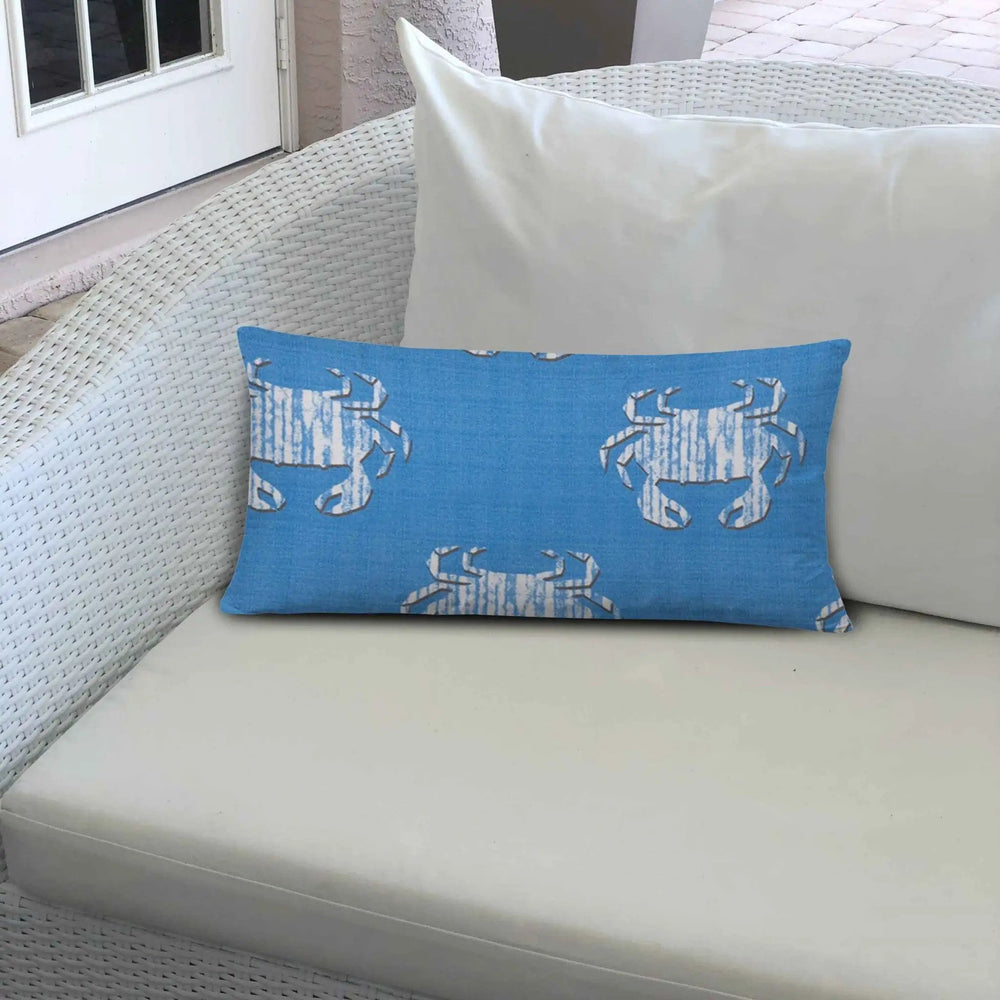 14" X 24" Blue And White Crab Zippered Coastal Lumbar Indoor Outdoor Pillow - Homeroots - Flyclothing LLC