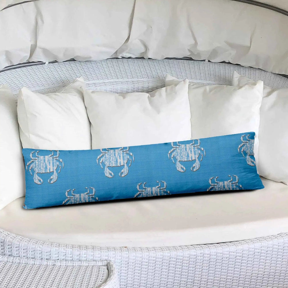 12" X 48" Blue And White Crab Enveloped Coastal Lumbar Indoor Outdoor Pillow - Homeroots - Flyclothing LLC