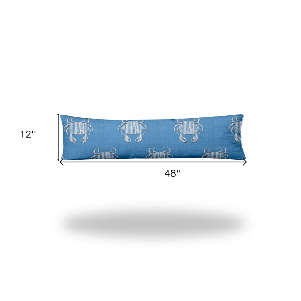 12" X 48" Blue And White Crab Enveloped Coastal Lumbar Indoor Outdoor Pillow - Homeroots - Flyclothing LLC