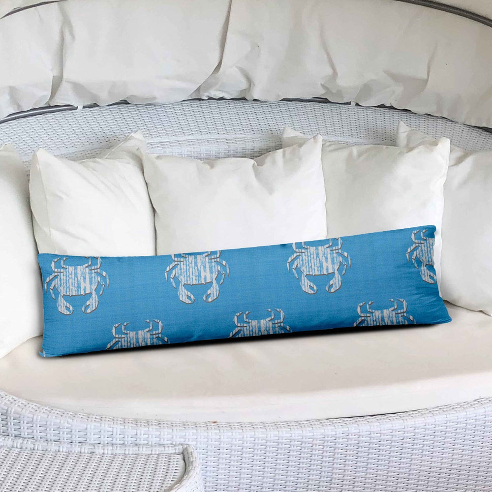 12" X 48" Blue And White Crab Blown Seam Coastal Lumbar Indoor Outdoor Pillow - Homeroots - Flyclothing LLC