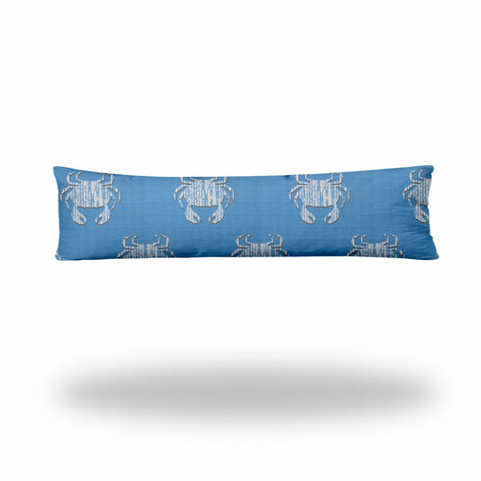 12" X 48" Blue And White Crab Zippered Coastal Lumbar Indoor Outdoor Pillow - Homeroots