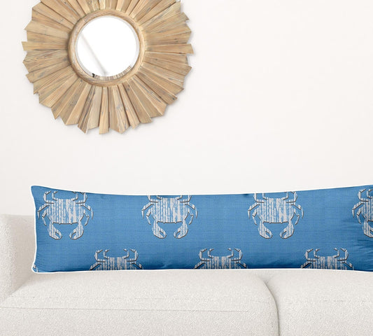 12" X 48" Blue And White Crab Zippered Coastal Lumbar Indoor Outdoor Pillow - Homeroots
