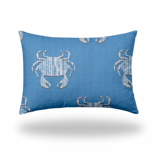 14" X 20" Blue And White Crab Enveloped Coastal Lumbar Indoor Outdoor Pillow - Homeroots